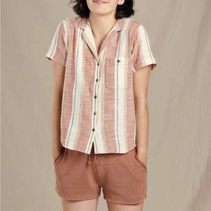 Toad & Co. Camp Cove Short Sleeve Button Front Shirt in Salt Stripe